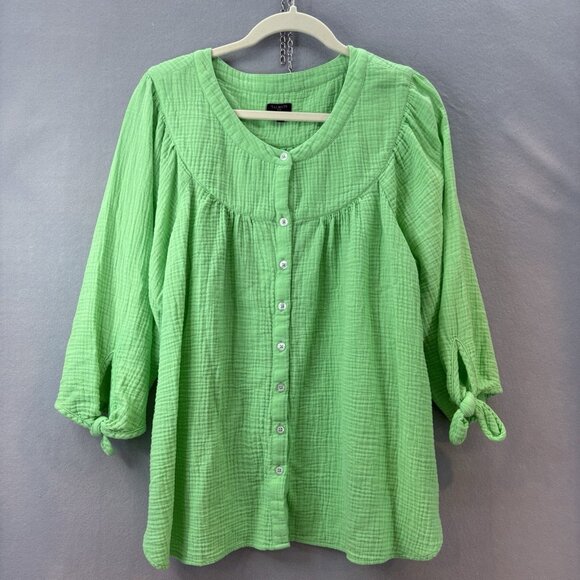 Talbots Tops - TALBOTS‎ Airy Gauze Tie Sleeve Top - Bright Lime Plus SZ 1X Lightweight, Casual